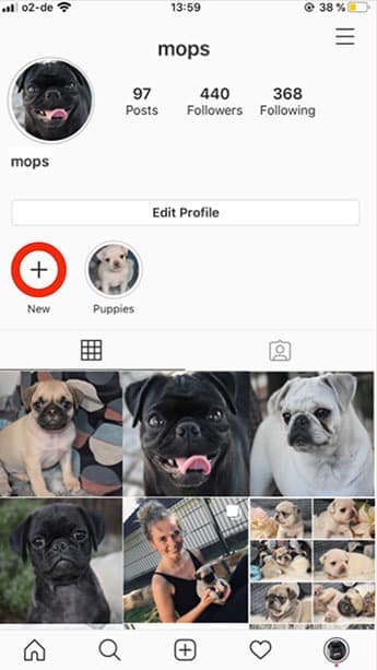 Create highlight folder in Instagram profile for archiving images and posts of an Instagram Story.