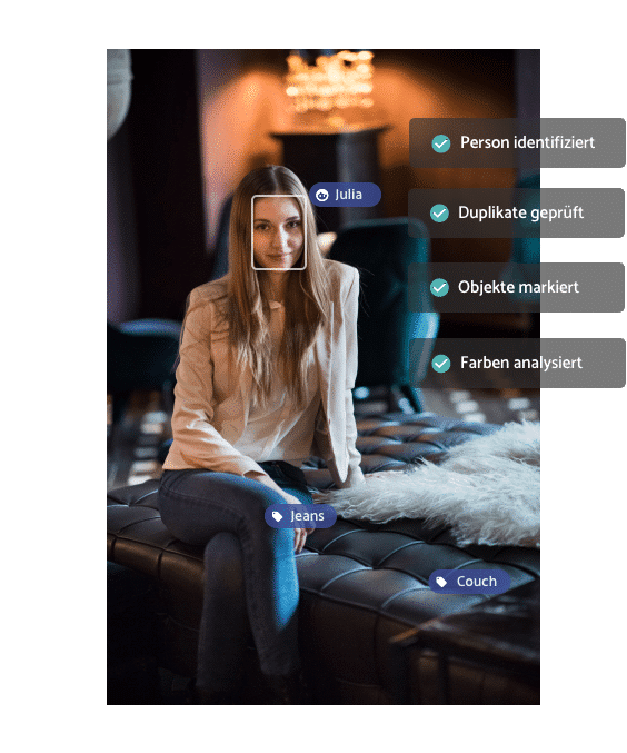Die Fotodatenbank Software von teamnext erkennt durch künstliche Intelligenz Personen, Objekte, Farben und Duplikate