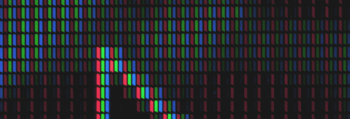 Individual pixels, pixel pitch, symbolic image pixel density or PPI (pixels per inch)