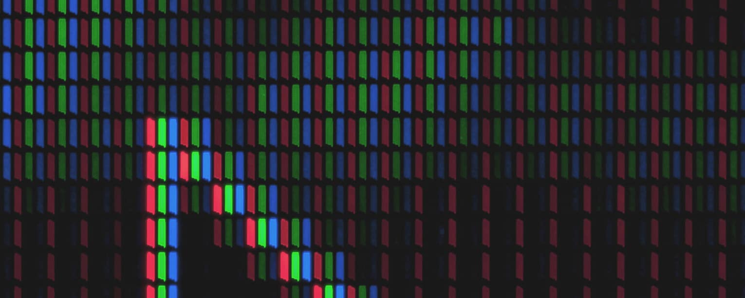 Individual pixels, pixel pitch, symbolic image pixel density or PPI (pixels per inch)