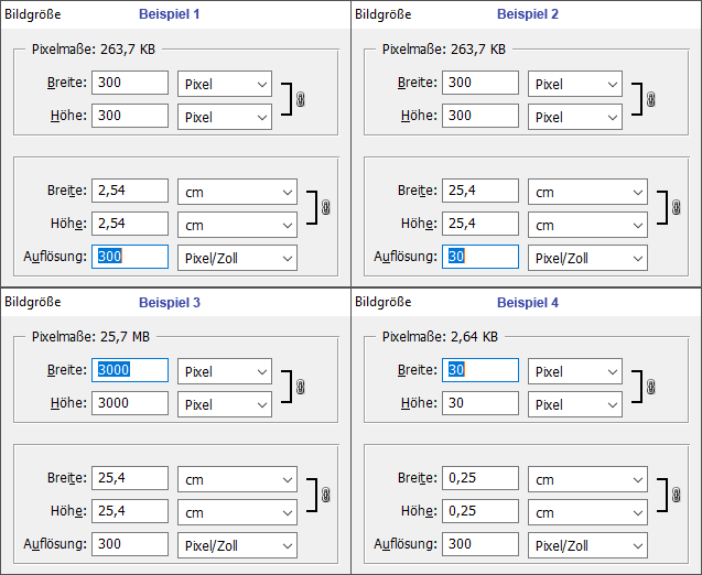 Screenshots aus Photoshop CS2 - Pixeldichte (PPI) und Punktdichte (DPI) vs. Pixelmaße, Dateigröße vs. Ausgabegröße