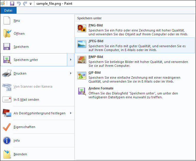 Screenshot Microsoft Paint - PNG-Datei ins JPEG-Format umwandeln
