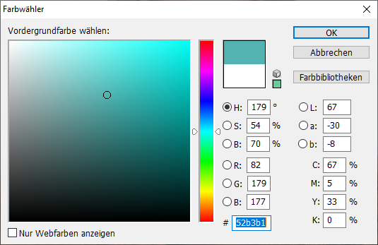 Screenshot Color Picker in Adobe Photoshop CS2 - Symbolbild RGB Farben bei JPG Format
