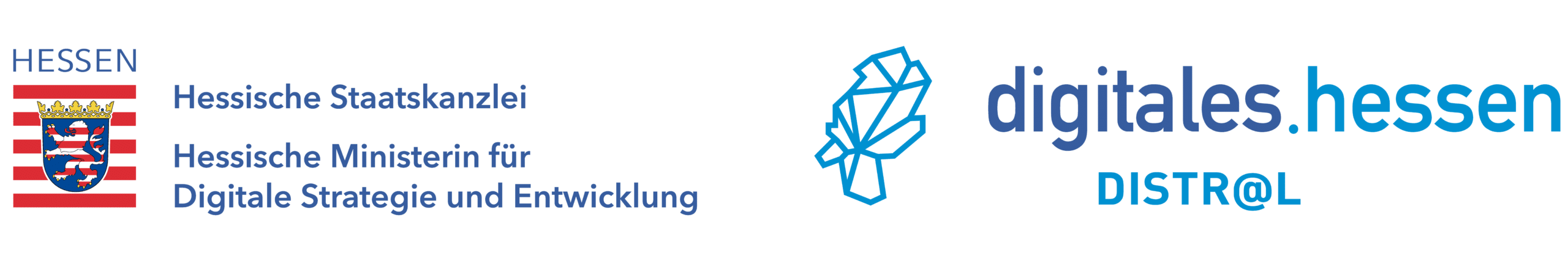 Logo Hessische Staatskanzlei - Ministerium für Digitale Strategie und Entwicklung und Distral - digitales Hessen