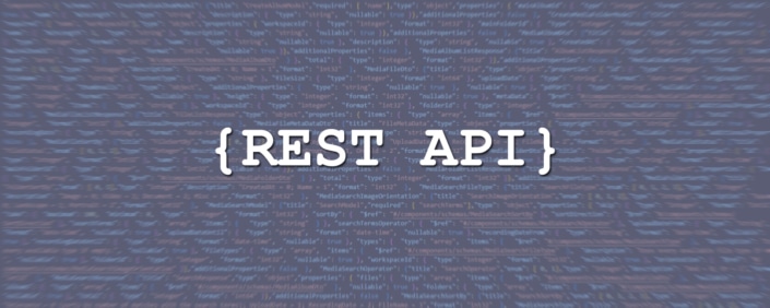 Header-Bild: Schriftzug REST-API vor Hintergrund mit Quellcode