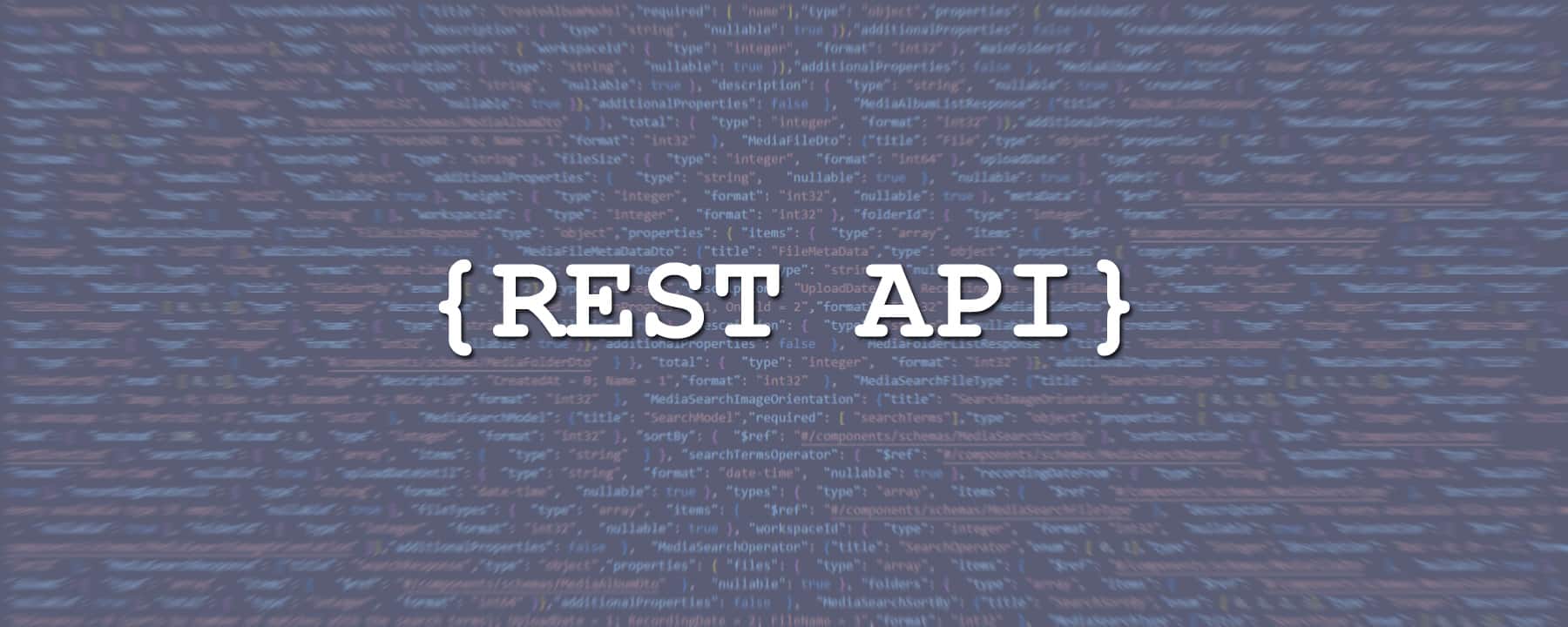 Header-Bild: Schriftzug REST-API vor Hintergrund mit Quellcode