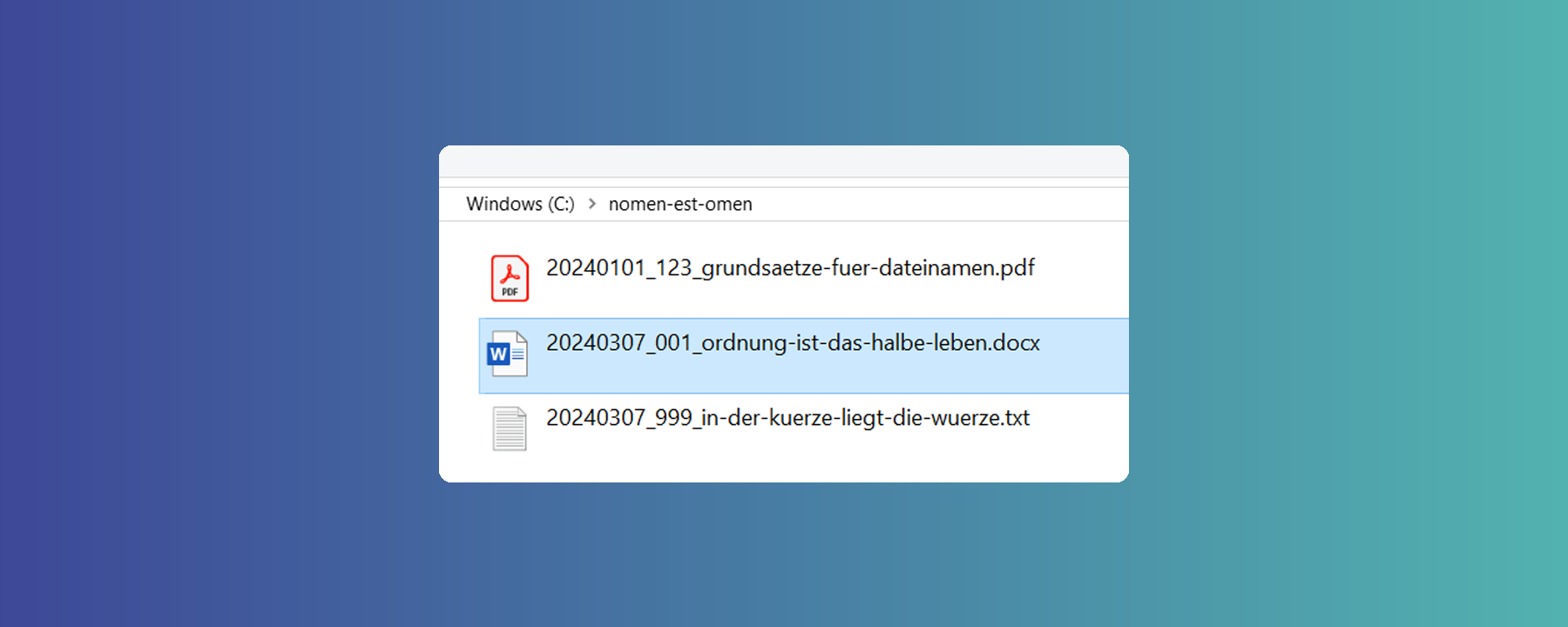 Header-Bild mit Screenshot aus Windows Explorer zum Thema Dateinamen