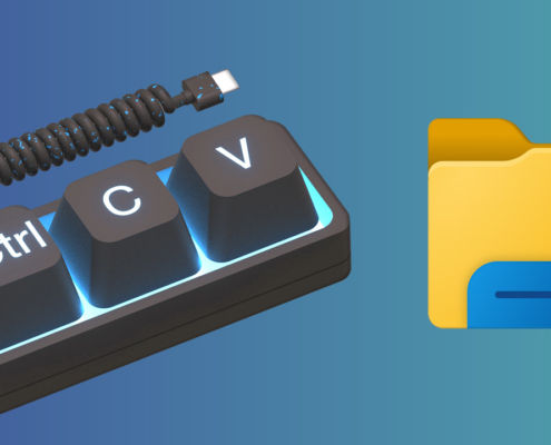 Header graphic: symbolic image - shortcuts for Windows Explorer with Explorer icon and mini keyboard for Ctrl+C and Ctrl+V